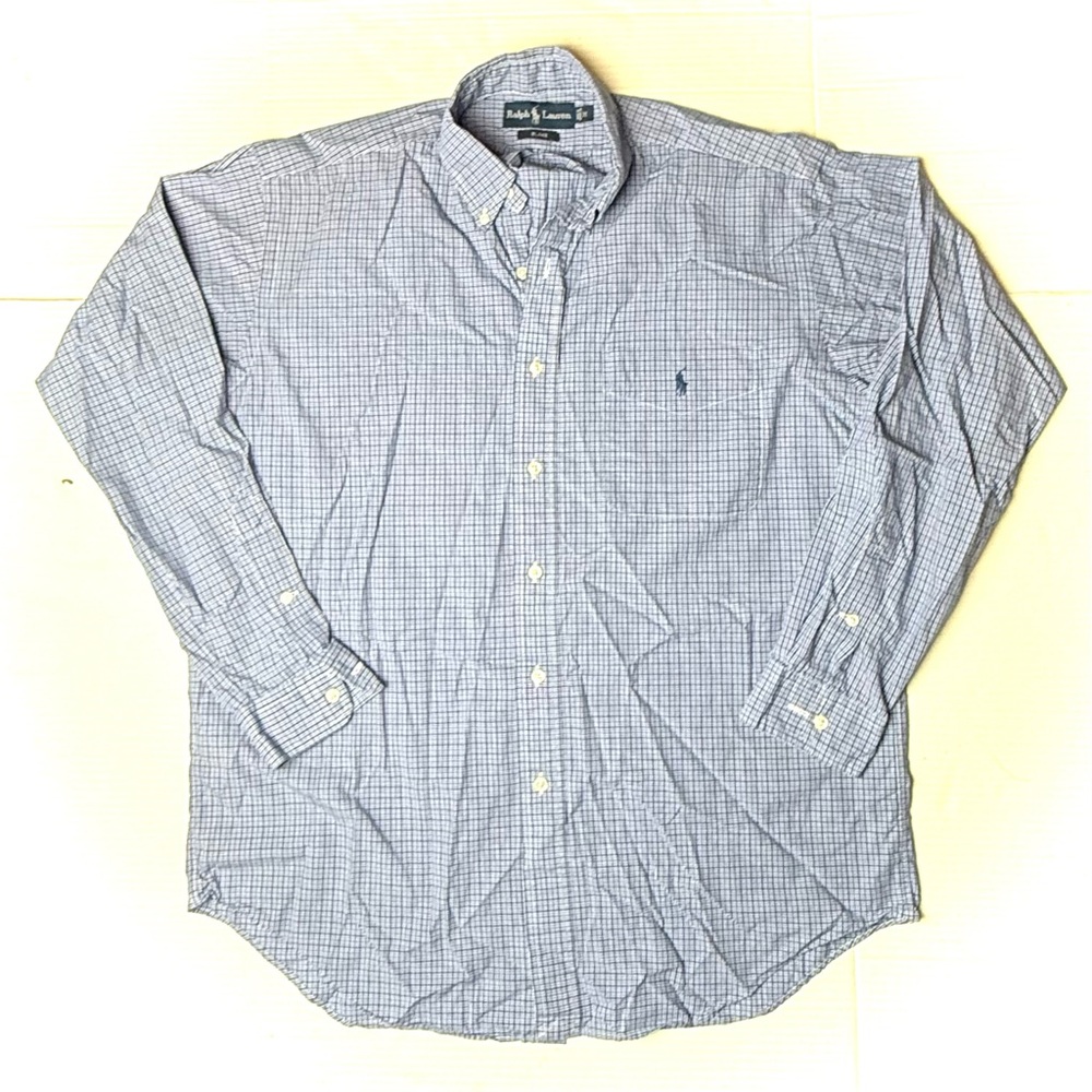 Polo Ralph Lauren Shirt Mens Medium Blue Plaid Blake Button Down‎ Pony Oxford